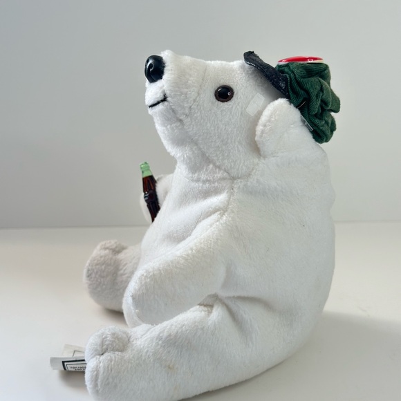 1997 Coca Cola Stuffed Plush Bean Bag Polar Bear 6" Bottle Logo and Hat - Picture 6 of 10